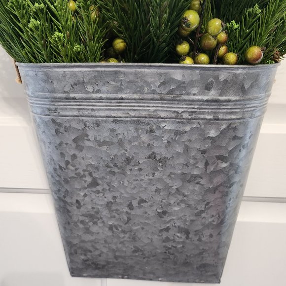 Faux Greenery and Berries in Galvanized Wall/Decor Pocket/Holiday Decor - Picture 2 of 10